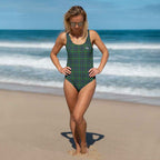 One-Piece Swimsuit Green Blue Orange Plaid Tartan