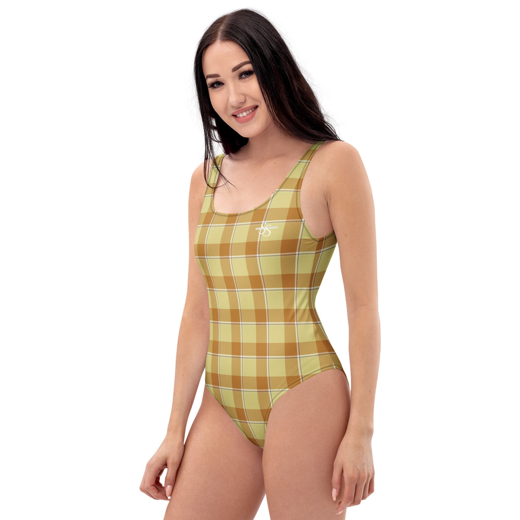 One-Piece Swimsuit Zombie and Copper Plaid - Scottish Squares