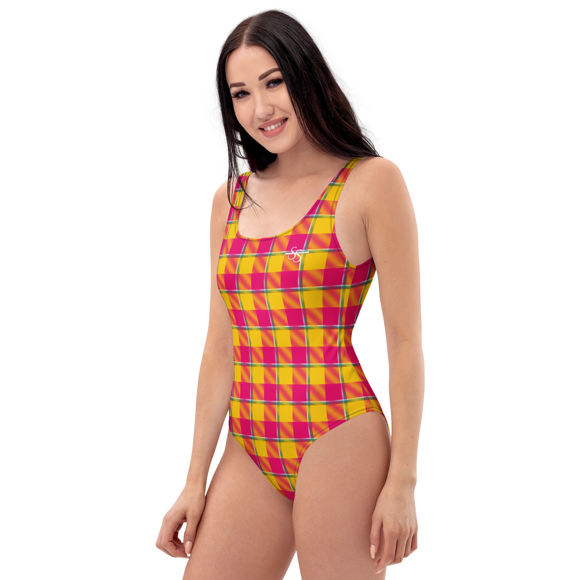 One-Piece Swimsuit Corn and Razzmatazz Plaid - Scottish Squares