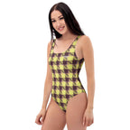 One-Piece Swimsuit Flax and Livid Brown Plaid - Scottish Squares