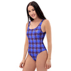 One-Piece Swimsuit Cornflower Blue and Livid Brown Plaid - Scottish Squares