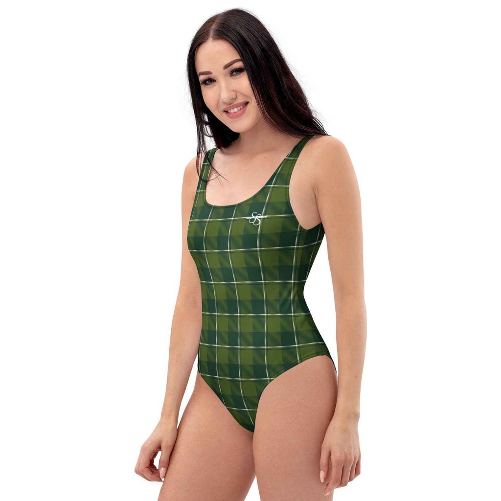 One-Piece Swimsuit Woodland and Evergreen Plaid - Scottish Squares