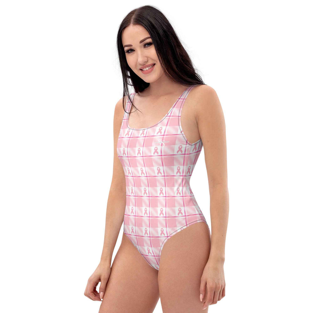 One-Piece Swimsuit Breast Cancer Awareness Plaid - Scottish Squares