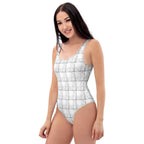 One-Piece Swimsuit Lung Cancer Awareness Plaid, White Ribbon, Supportive Gift - Scottish Squares