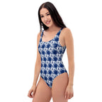 One-Piece Swimsuit Colorectal Cancer Awareness Plaid, Dark Blue Ribbon, Supportive Gift - Scottish Squares