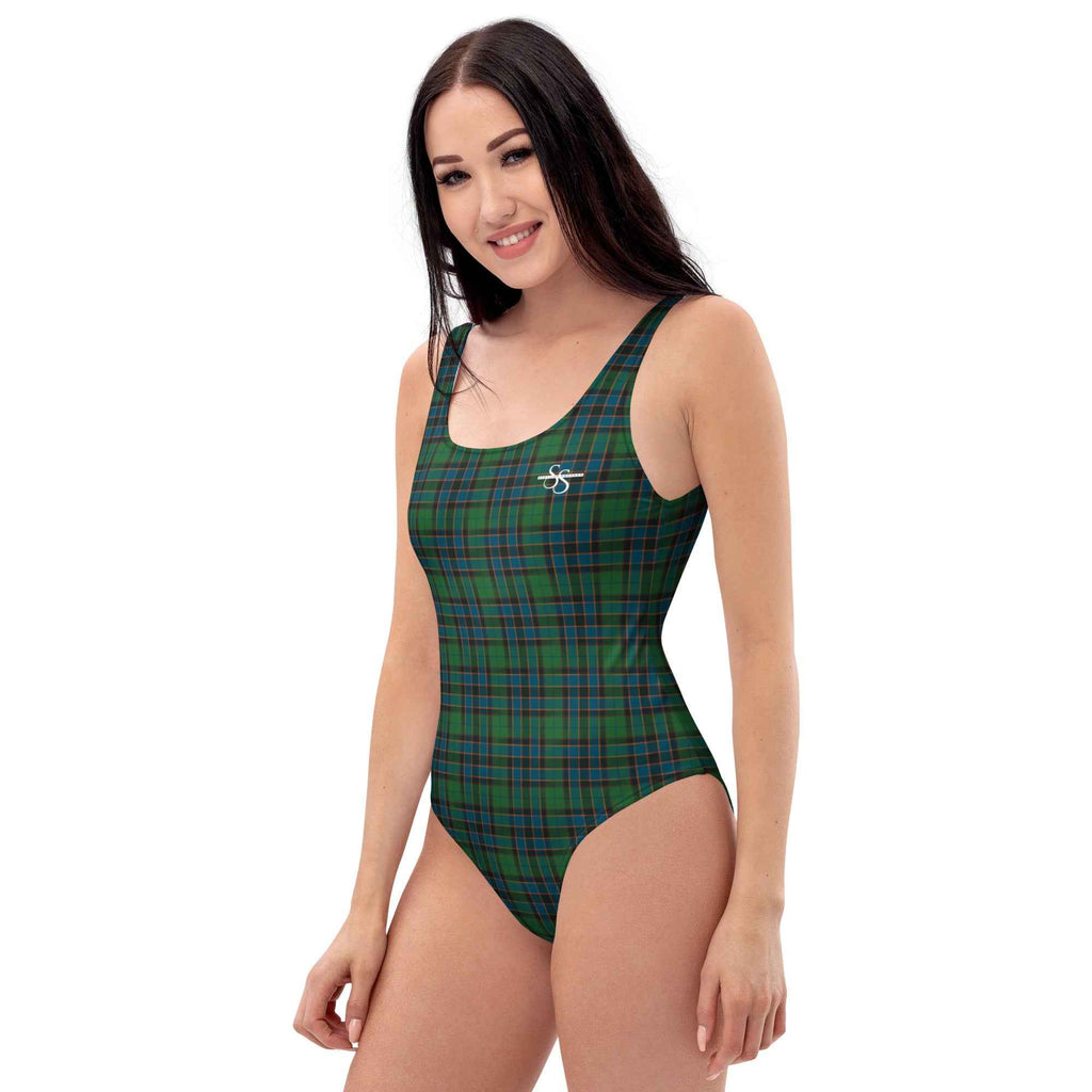 One-Piece Swimsuit Green Blue Orange Plaid Tartan