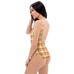 Claystone and Morning Mist Plaid One-Piece Swimsuit – Stylish Swimwear for Women - Scottish Squares