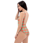 One-Piece Swimsuit Spring Rain and Persimmon Plaid - Scottish Squares