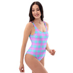 One-Piece Swimsuit Mauve and Coastal Mist Plaid - Scottish Squares