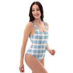 One-Piece Swimsuit Pink Cloud and Blue Lagoon Plaid - Scottish Squares