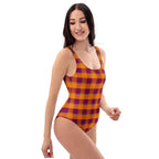 One-Piece Swimsuit Tahiti Gold and Rose Bud Cherry Plaid - Scottish Squares