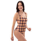 One-Piece Swimsuit Hit Pink and Livid Brown Plaid - Scottish Squares