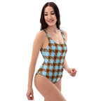 One-Piece Swimsuit Blizzard Blue and Livid Brown Plaid - Scottish Squares