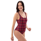 One-Piece Swimsuit Old Brick and Cab Sav Plaid - Scottish Squares