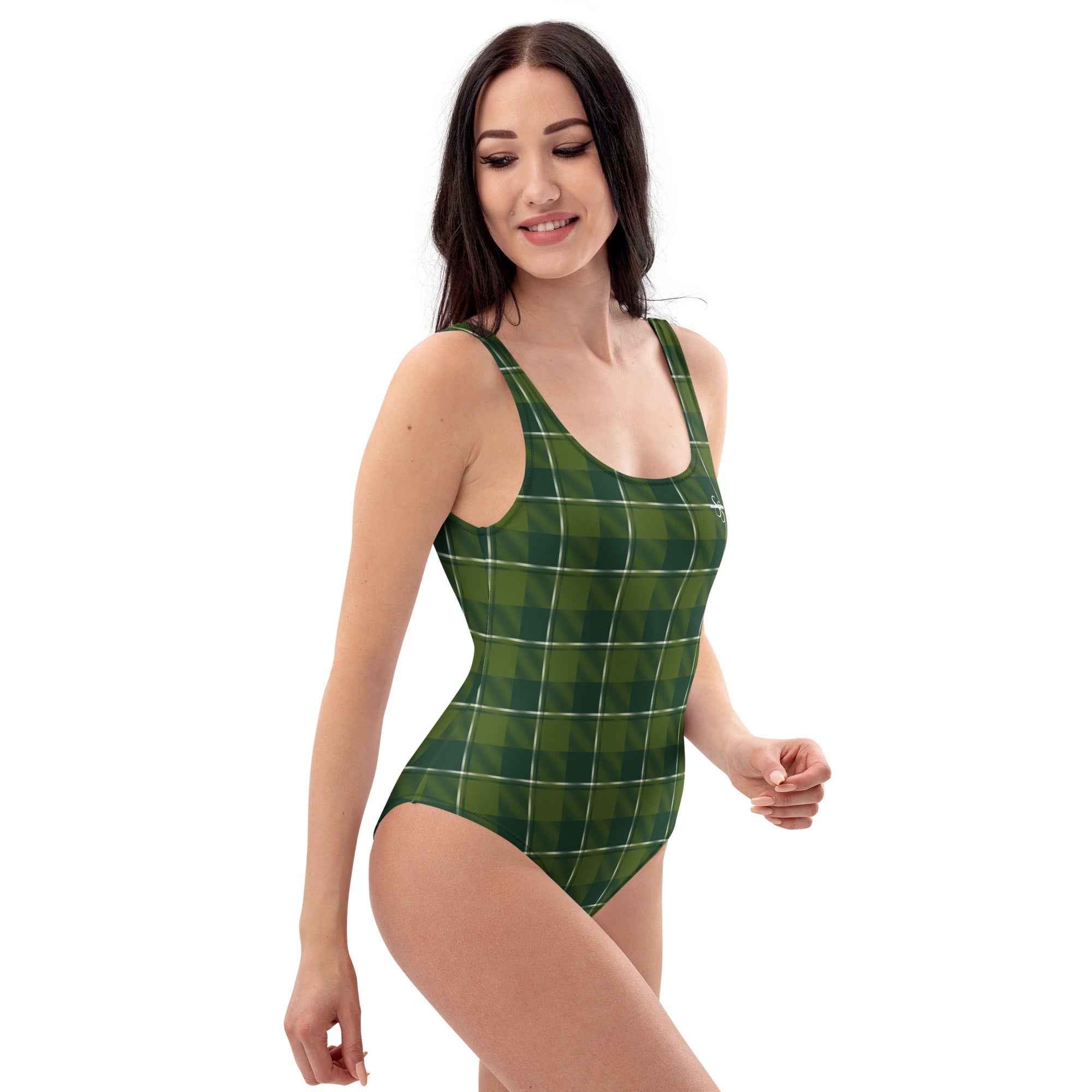 One-Piece Swimsuit Woodland and Evergreen Plaid - Scottish Squares