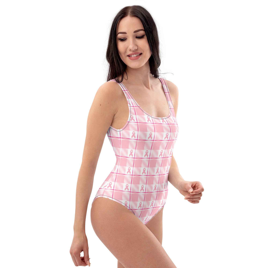 One-Piece Swimsuit Breast Cancer Awareness Plaid - Scottish Squares