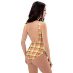Claystone and Morning Mist Plaid One-Piece Swimsuit – Stylish Swimwear for Women - Scottish Squares