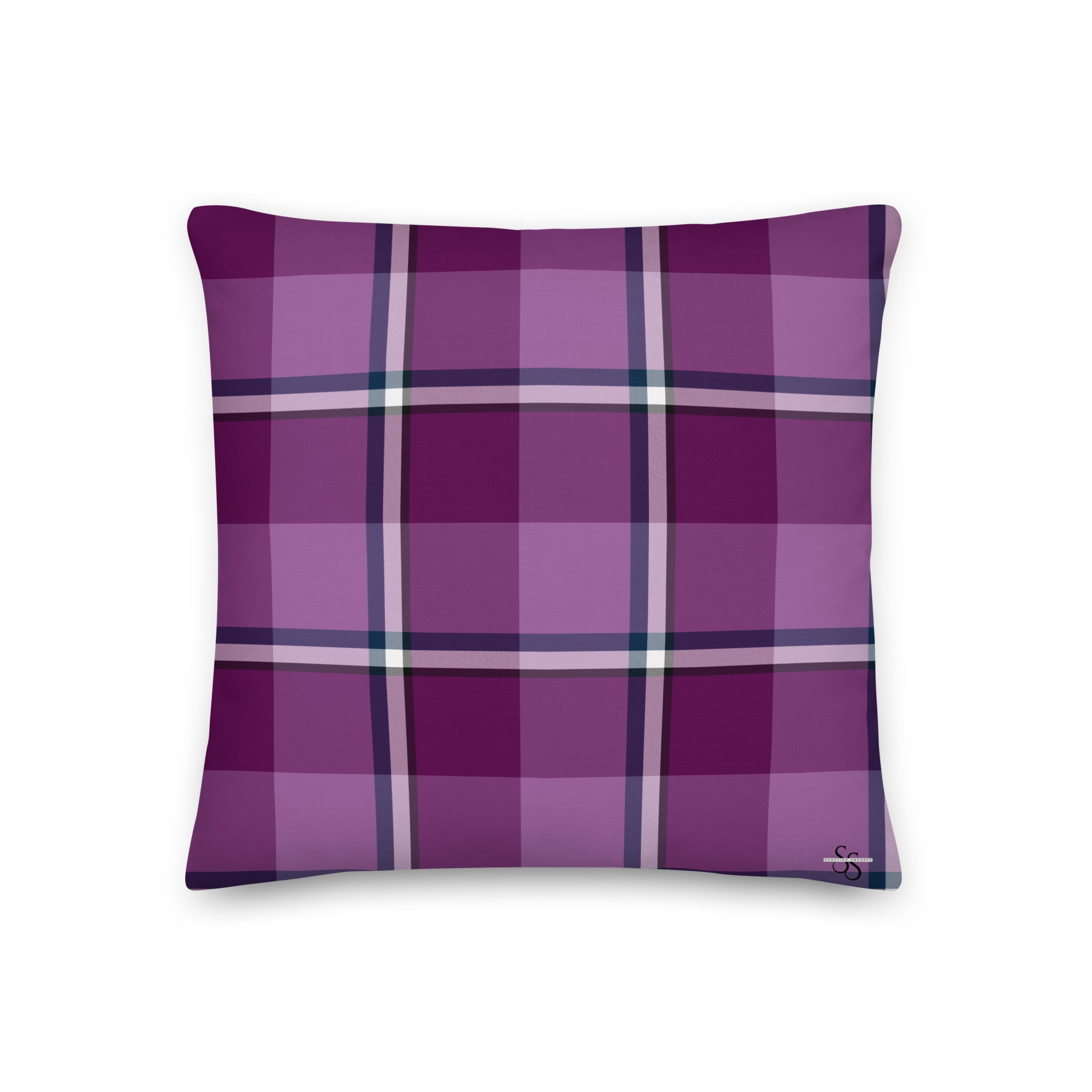 Personalized Purple and Trendy Pink Plaid Throw Pillow - Scottish Squares