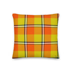 Personalized Blaze Orange and Bird Flower Plaid Throw Pillow - Scottish Squares