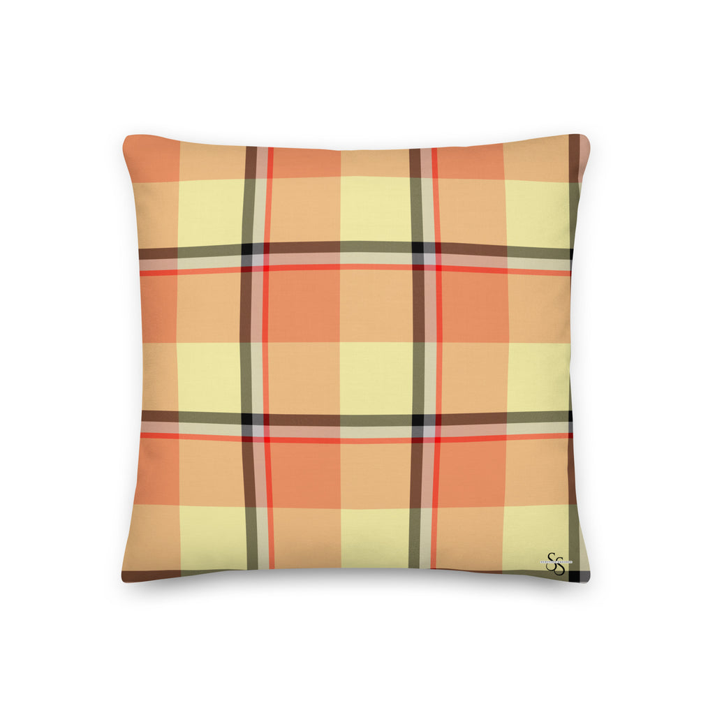 Personalized Claystone and Morning Mist Plaid Throw Pillow - Scottish Squares