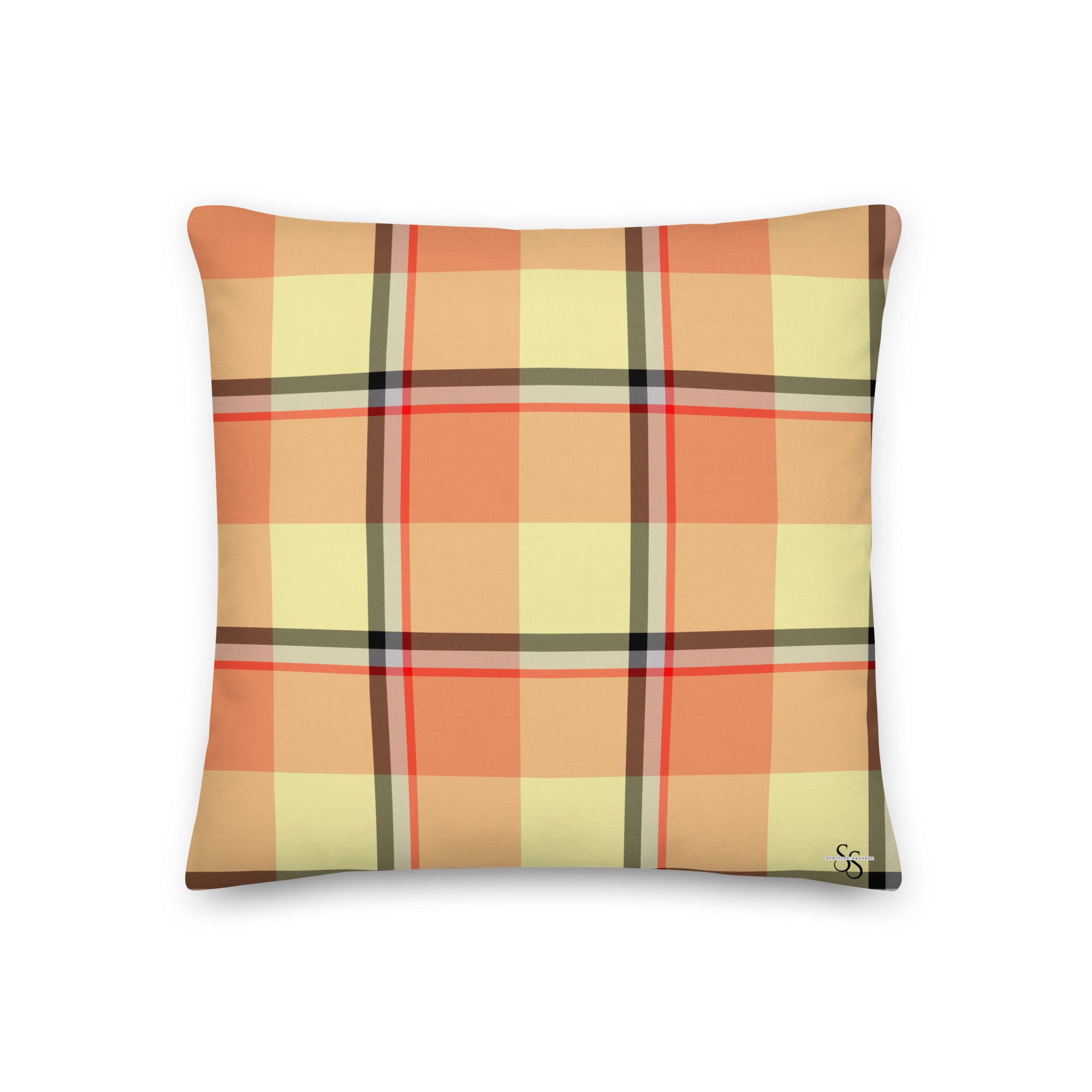 Personalized Claystone and Morning Mist Plaid Throw Pillow - Scottish Squares