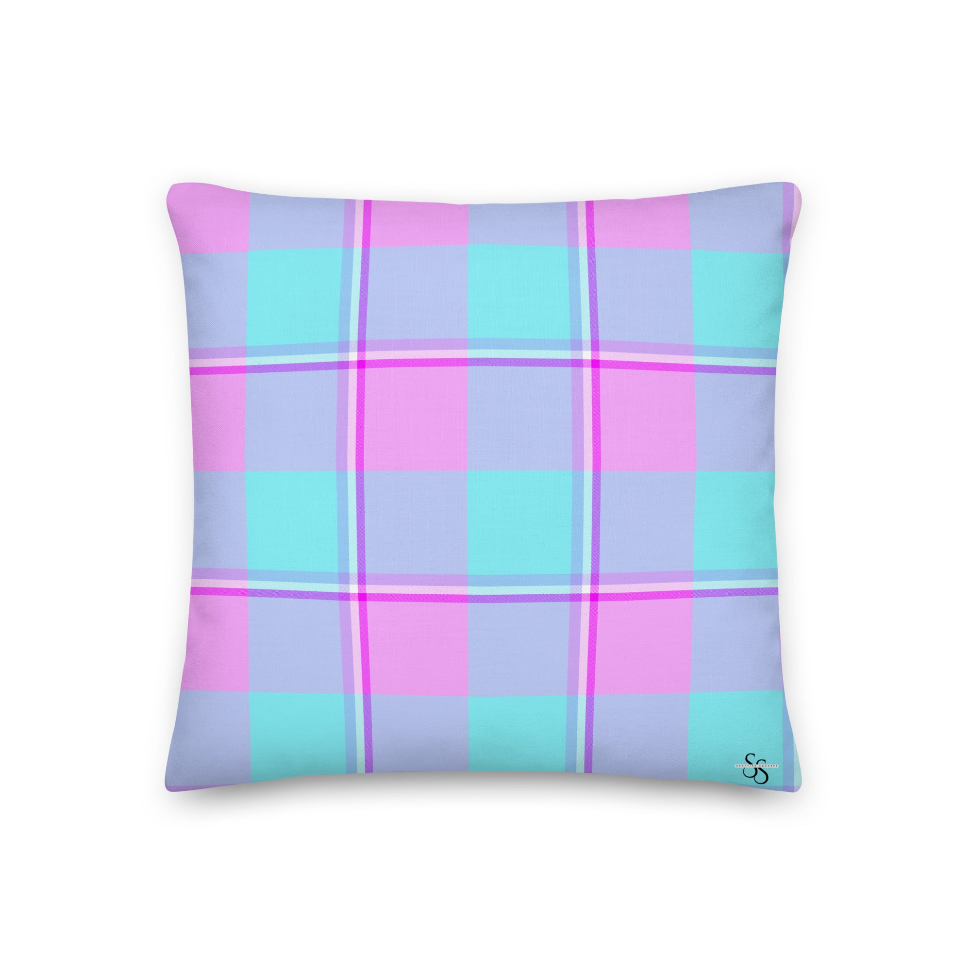 Personalized Mauve and Coastal Mist Throw Pillow - Scottish Squares