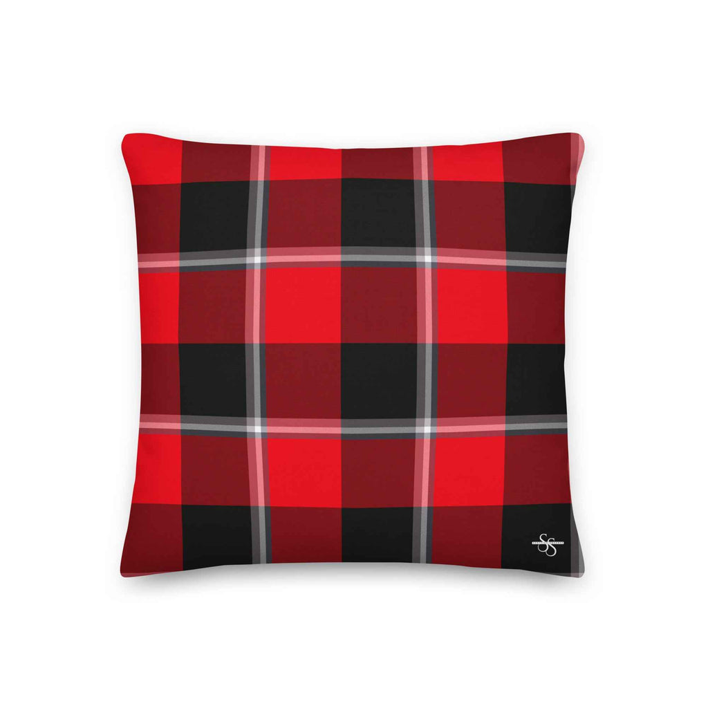 Personalized Red Ribbon and Heavy Metal Plaid Pillow - Scottish Squares