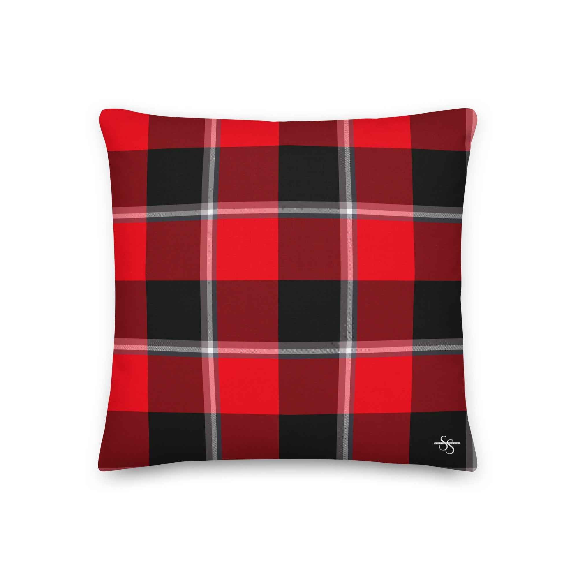 Personalized Red Ribbon and Heavy Metal Plaid Pillow - Scottish Squares