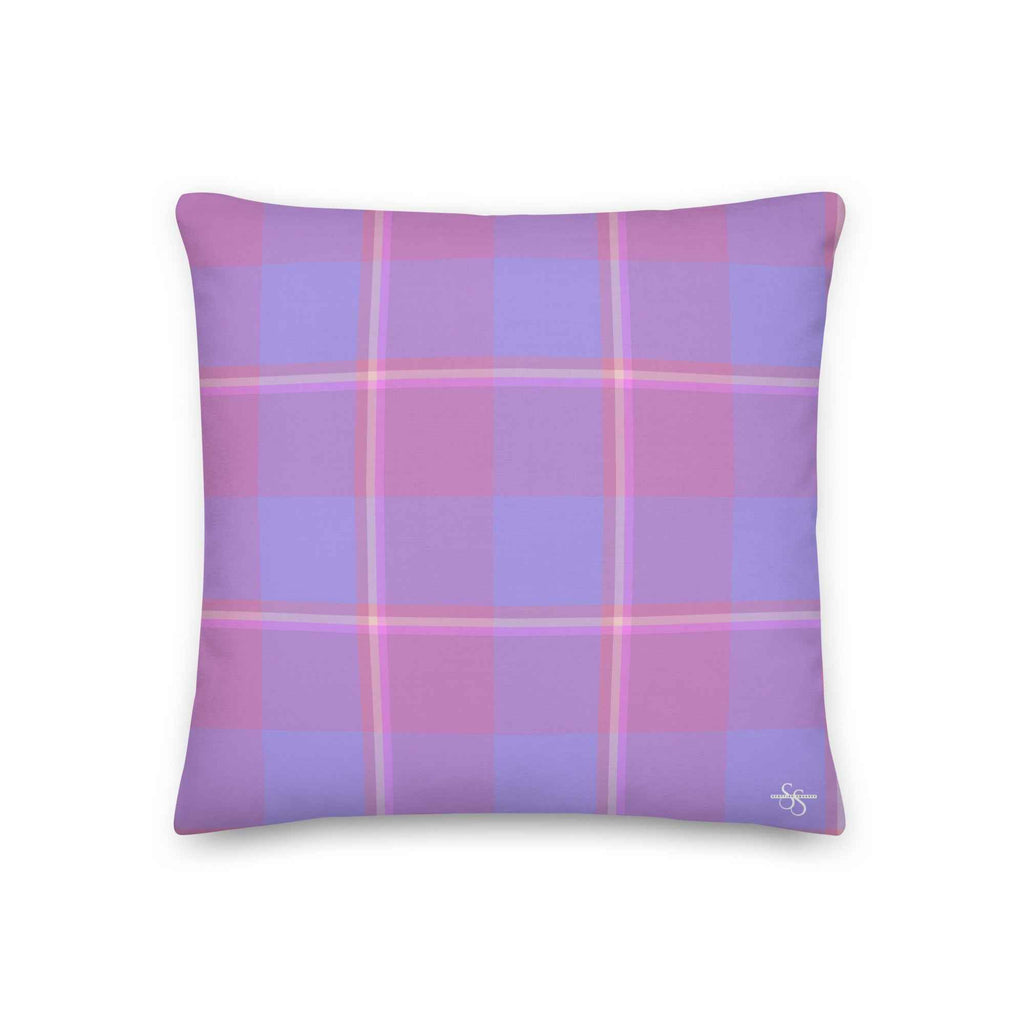 Personalized Viola and Dull Lavender Plaid Throw Pillow - Scottish Squares