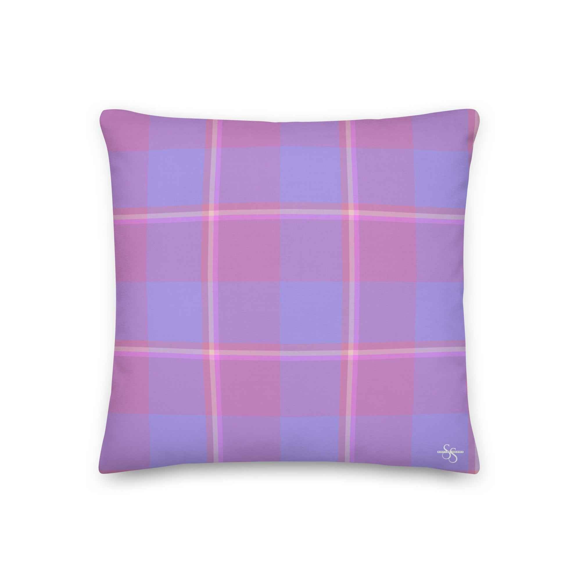 Personalized Viola and Dull Lavender Plaid Throw Pillow - Scottish Squares