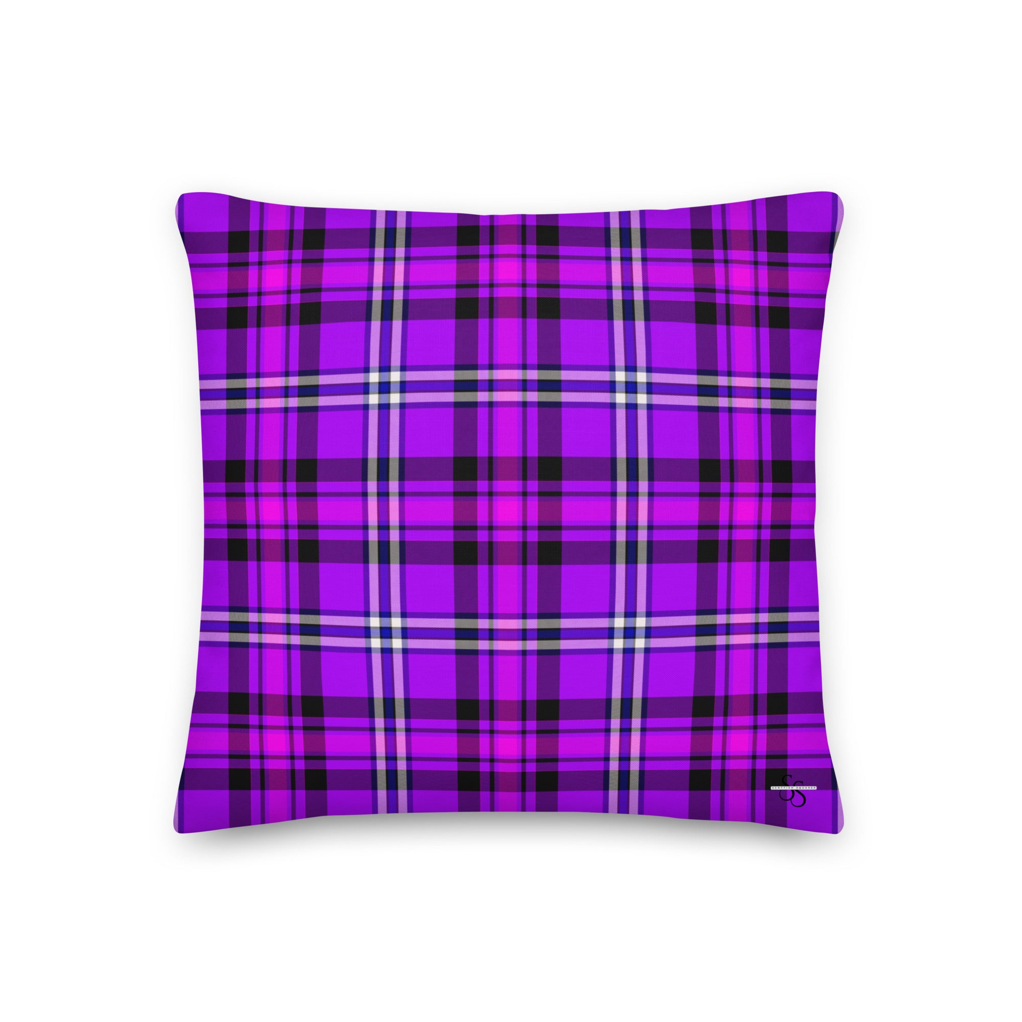 Personalized Electric Violet and Fuchsia Throw Pillow - Scottish Squares