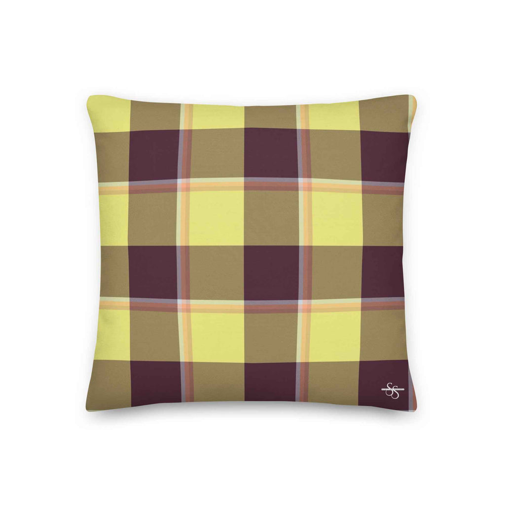 Personalized Flax and Livid Brown Plaid Throw Pillow - Scottish Squares