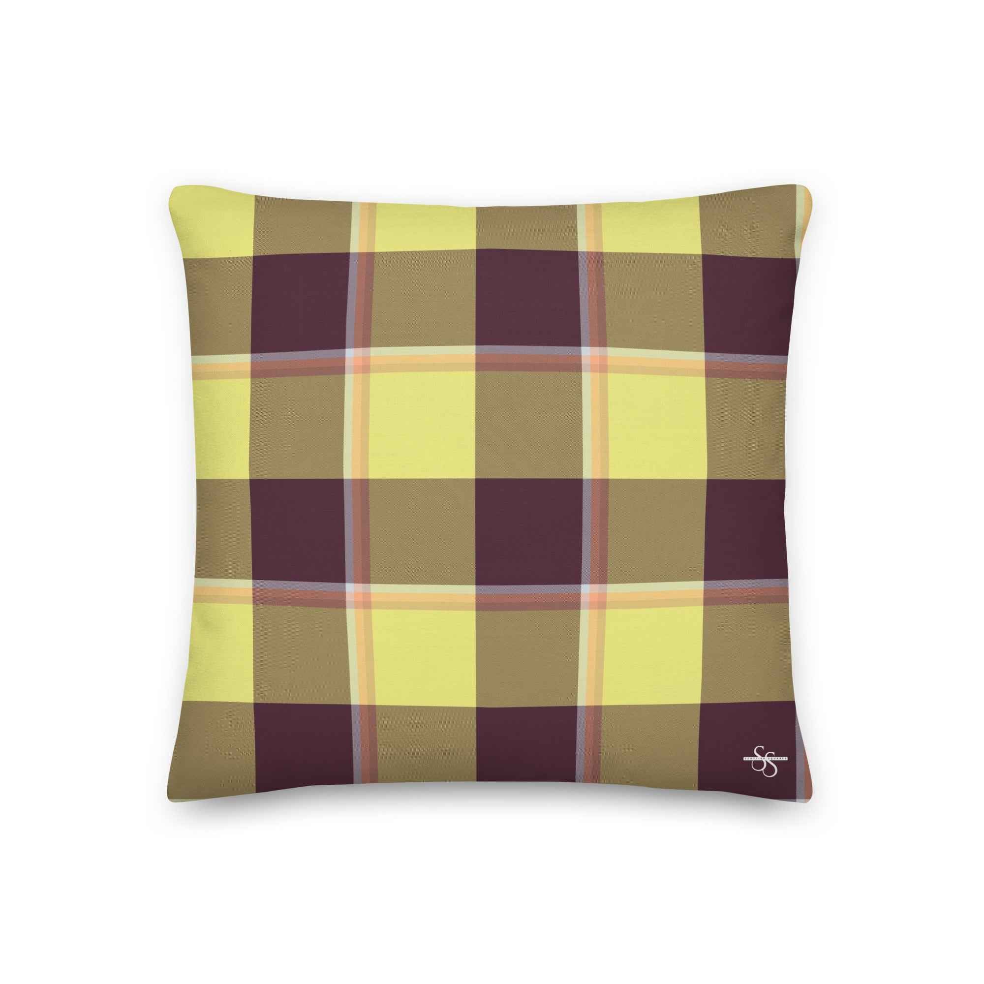 Personalized Flax and Livid Brown Plaid Throw Pillow - Scottish Squares