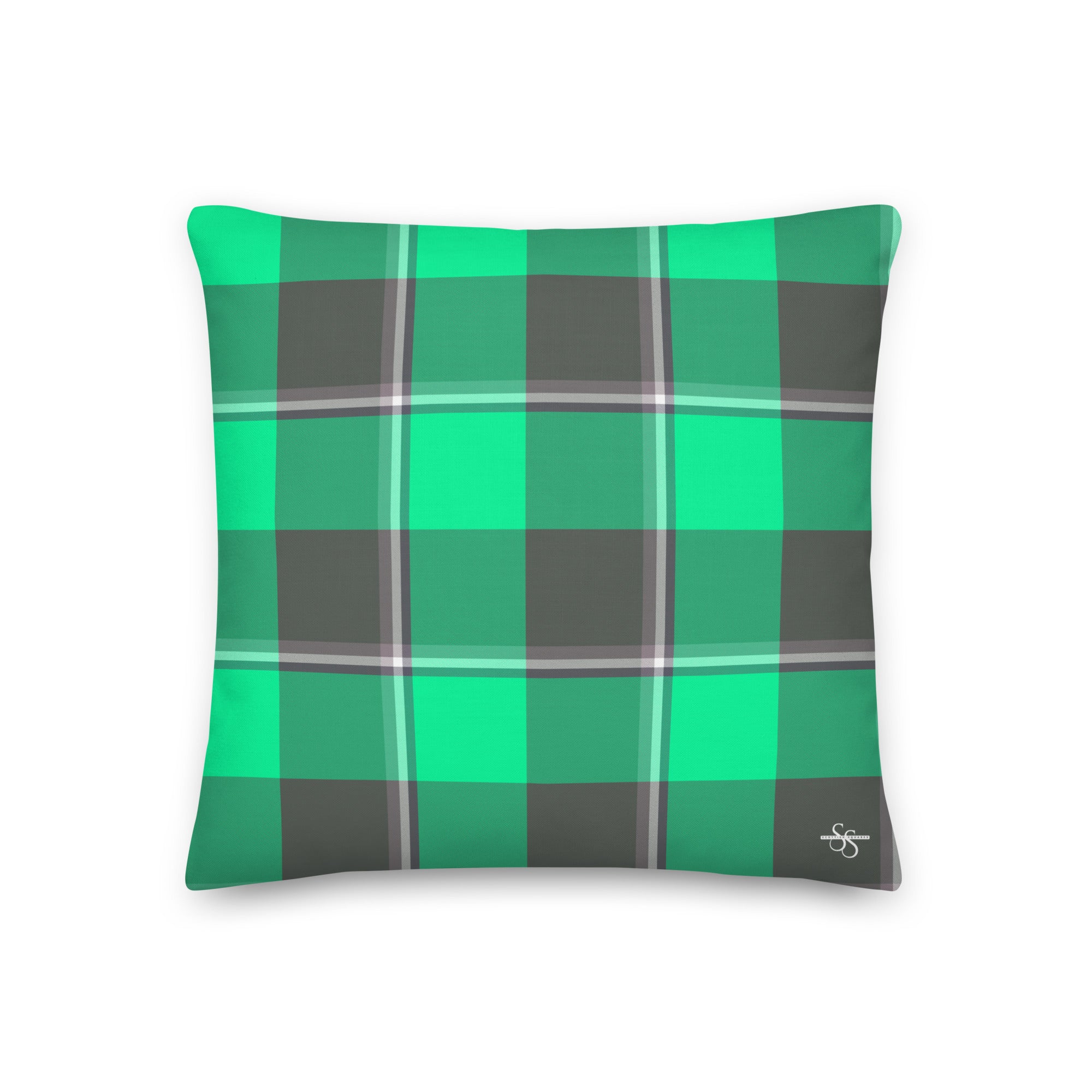 Personalized Spring Green and Finlandia Plaid Throw Pillow - Scottish Squares