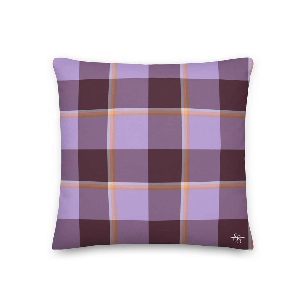 Personalized Light Wisteria and Livid Brown Plaid Throw Pillow - Scottish Squares