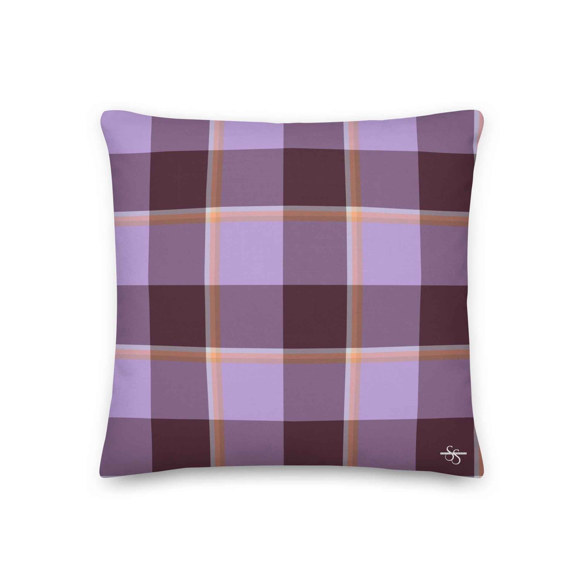 Personalized Light Wisteria and Livid Brown Plaid Throw Pillow - Scottish Squares