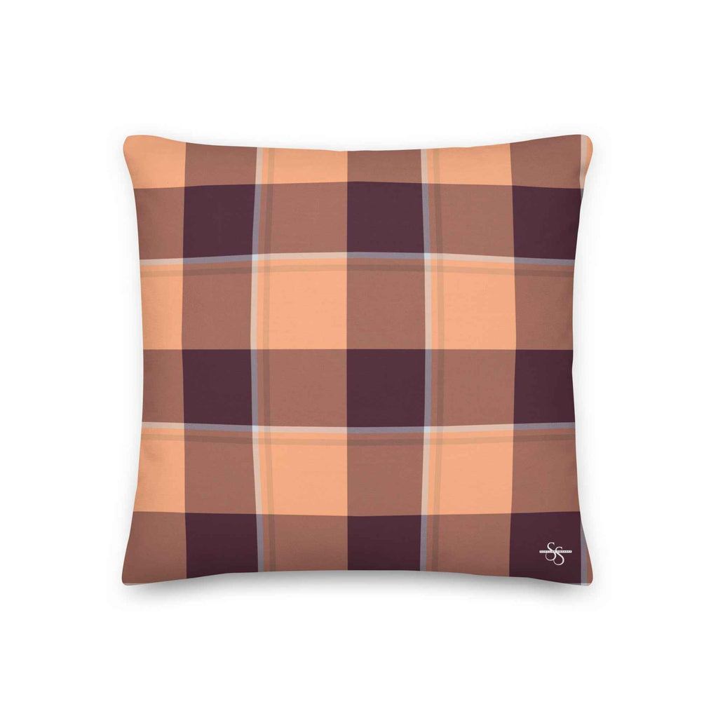 Personalized Hit Pink and Livid Brown Plaid Throw Pillow - Scottish Squares