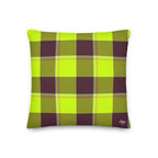 Personalized Electric Lime and Livid Brown Plaid Throw Pillow - Scottish Squares