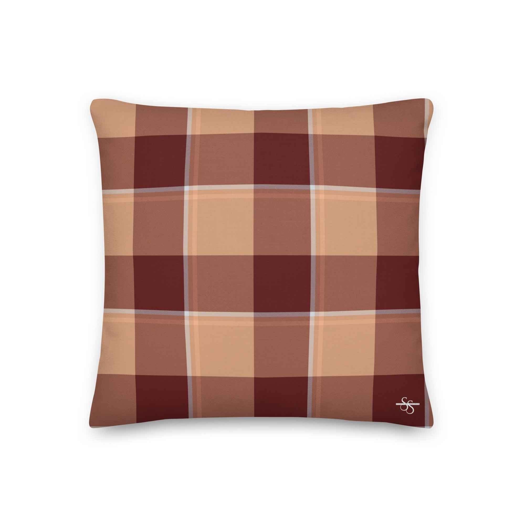 Personalized Whiskey and Livid Brown Plaid Throw Pillow - Scottish Squares