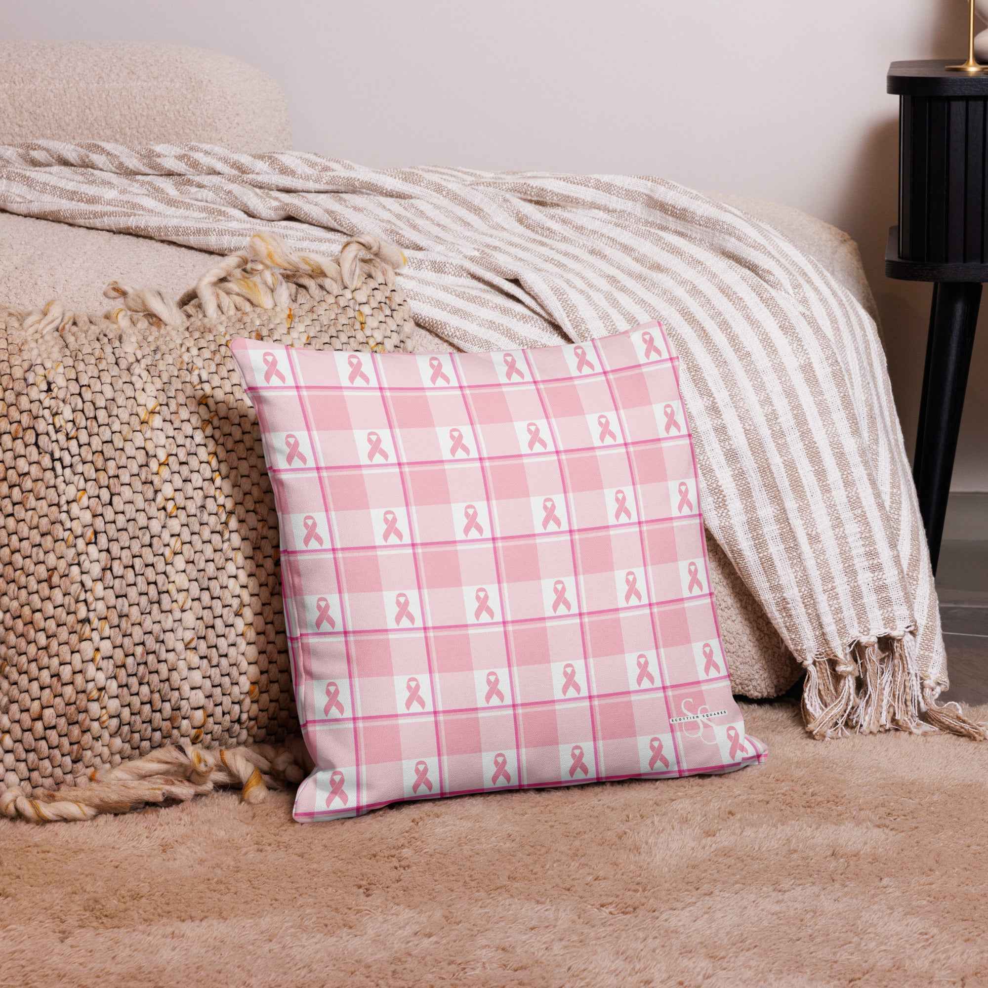 Throw Pillow Breast Cancer Awareness Plaid - Scottish Squares