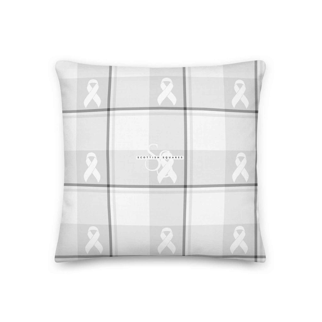 Throw Pillow Lung Cancer Awareness Plaid, White Ribbon, Supportive Gift - Scottish Squares