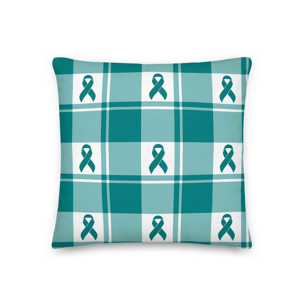 Throw Pillow Cervical Cancer Awareness Plaid, Teal Ribbon, Supportive Gift - Scottish Squares