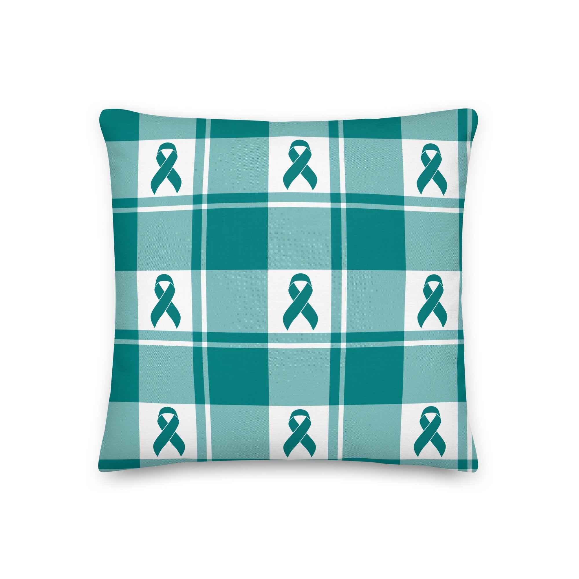 Throw Pillow Cervical Cancer Awareness Plaid, Teal Ribbon, Supportive Gift - Scottish Squares
