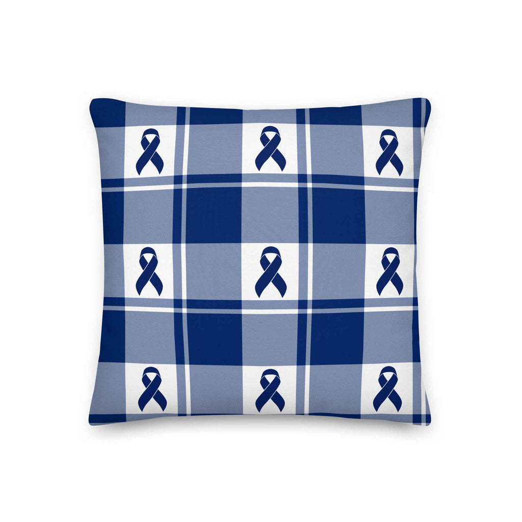 Throw Pillow Colorectal Cancer Awareness Plaid, Dark Blue Ribbon, Supportive Gift - Scottish Squares