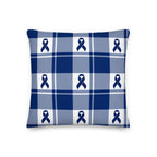 Throw Pillow Colorectal Cancer Awareness Plaid, Dark Blue Ribbon, Supportive Gift - Scottish Squares