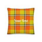 Personalized Blaze Orange and Bird Flower Plaid Throw Pillow - Scottish Squares