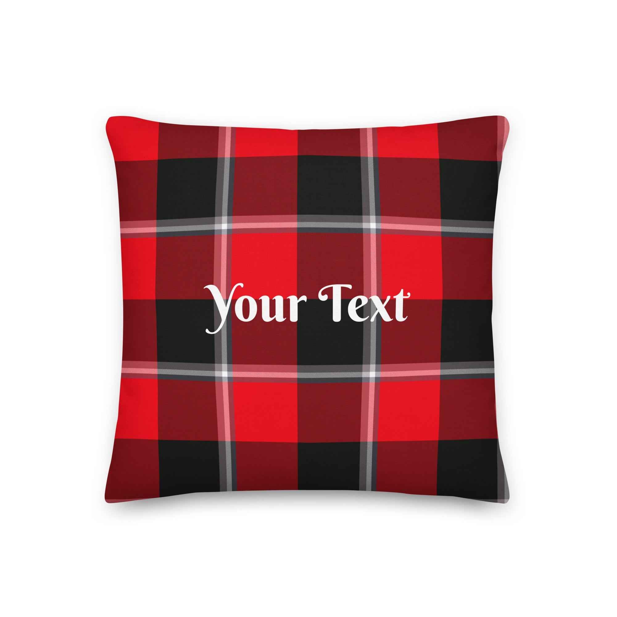 Personalized Red Ribbon and Heavy Metal Plaid Pillow - Scottish Squares