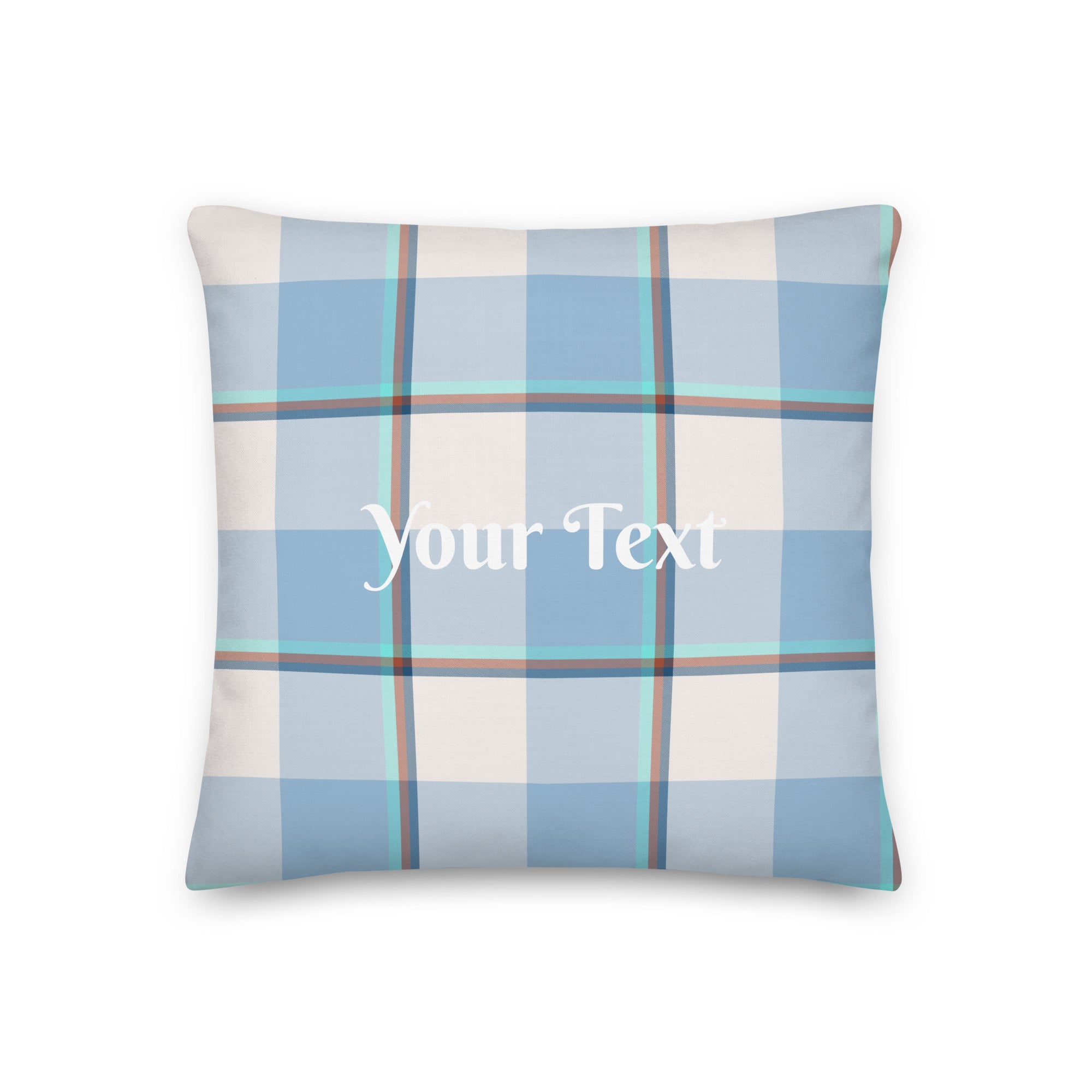 Personalized Pink Cloud and Blue Lagoon Plaid Throw Pillow - Scottish Squares