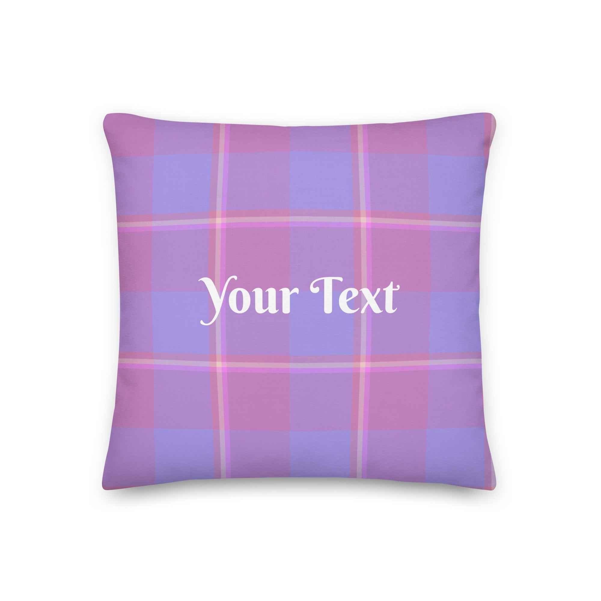 Personalized Viola and Dull Lavender Plaid Throw Pillow - Scottish Squares