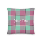 Personalized Vista Blue and Turkish Rose Plaid Throw Pillow - Scottish Squares